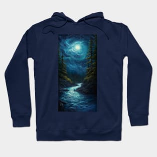Abstract painting of full moon shining on the lake on a calm winter night Hoodie